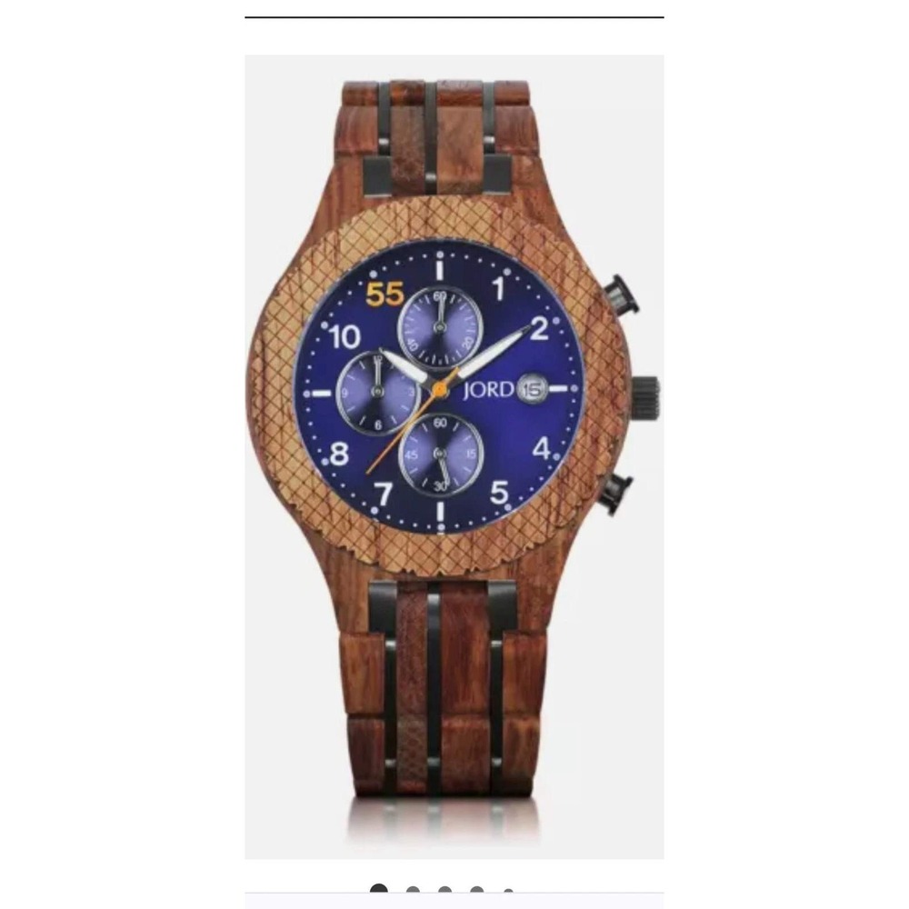 JORD Conway Mens Wood Watch Kosso & Midnight Blue Chronograph Sustainable Luxury